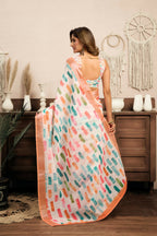 Joban Fashion White Color Block Linen Ready To Wear Saree With Unstitched Blouse - Distacart