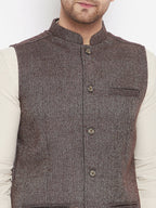 Even Apparels Brown Wool Men Woven Nehru Jacket - Distacart
