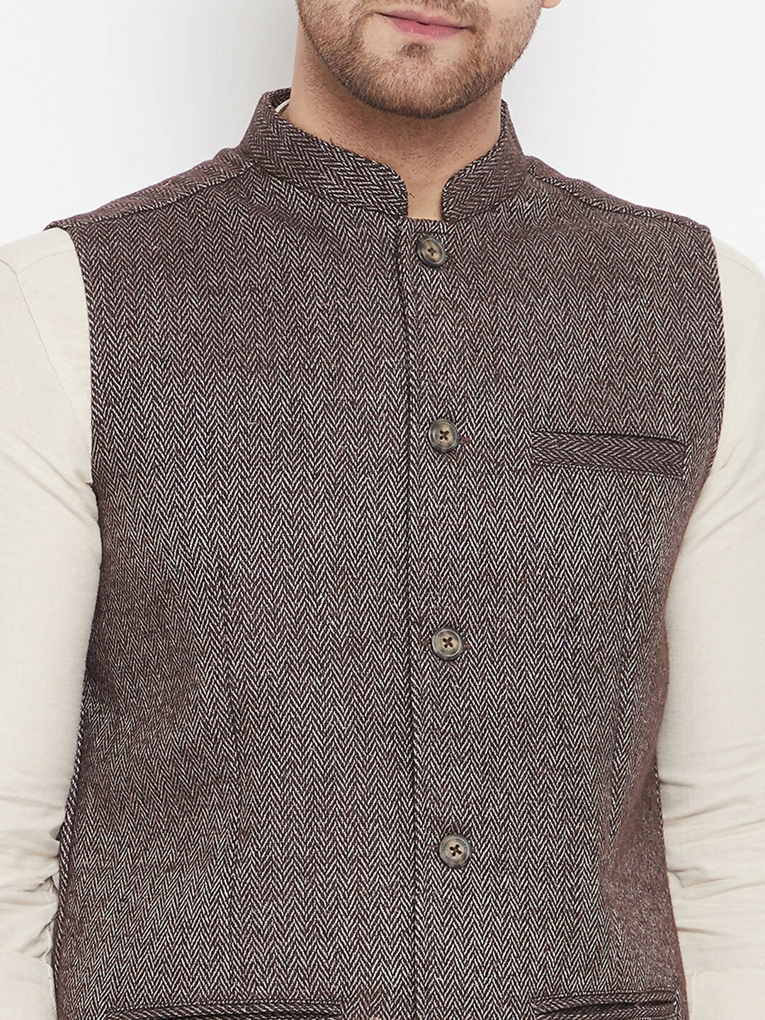 Even Apparels Brown Wool Men Woven Nehru Jacket - Distacart