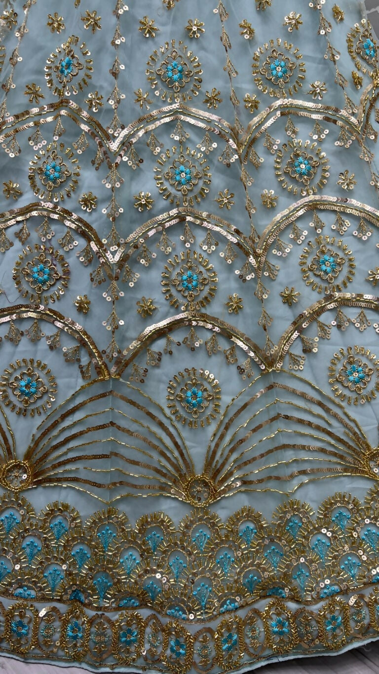 Jyoti Fashion Women's Sky Blue Bridal Net Fancy Sequins with Multi Thread Embroidered & Handwork Wedding Lehenga Choli
