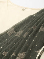 Ahalyaa Off White & Olive Green Ethnic Maxi Dress with Attached Dupatta - Distacart