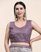 Lavender Organza Mirror With Coding Work Lehenga Choli with Dupatta - Tanya