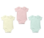AHC Soft Cotton Short-Sleeve Bodysuits Solid Onesies New Born Infant Dress - Pink/Yellow/Green