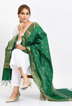 Mominos Fashion Moeza Women's Banarsi Silk Woven Design Green Dupatta - Distacart