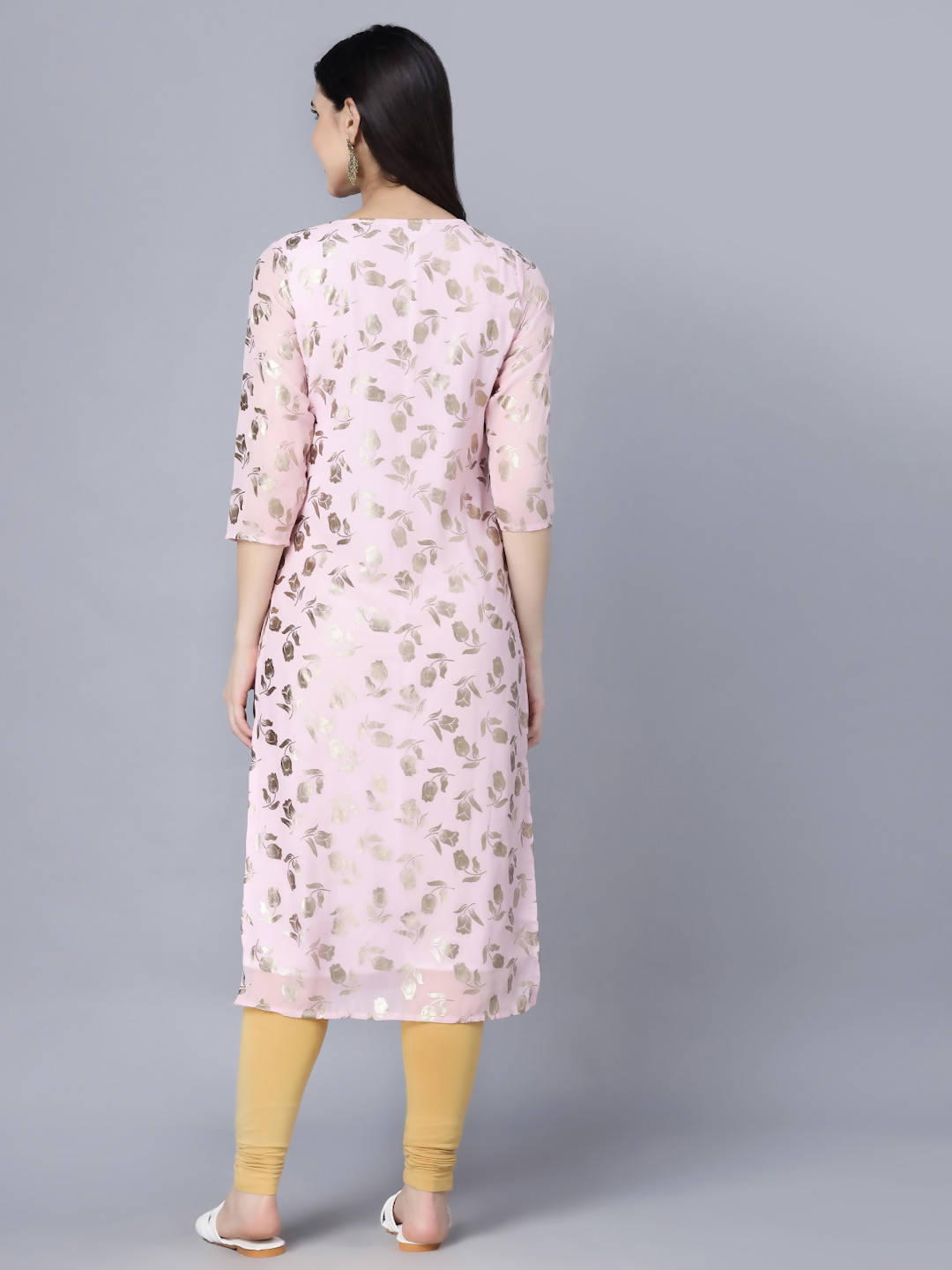 Myshka Women Pink Floral Printed Gotta Patti Georgette Kurta - Distacart
