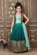 Kids Wedding Designer Green Georgette Lehenga Choli - Aaradhna