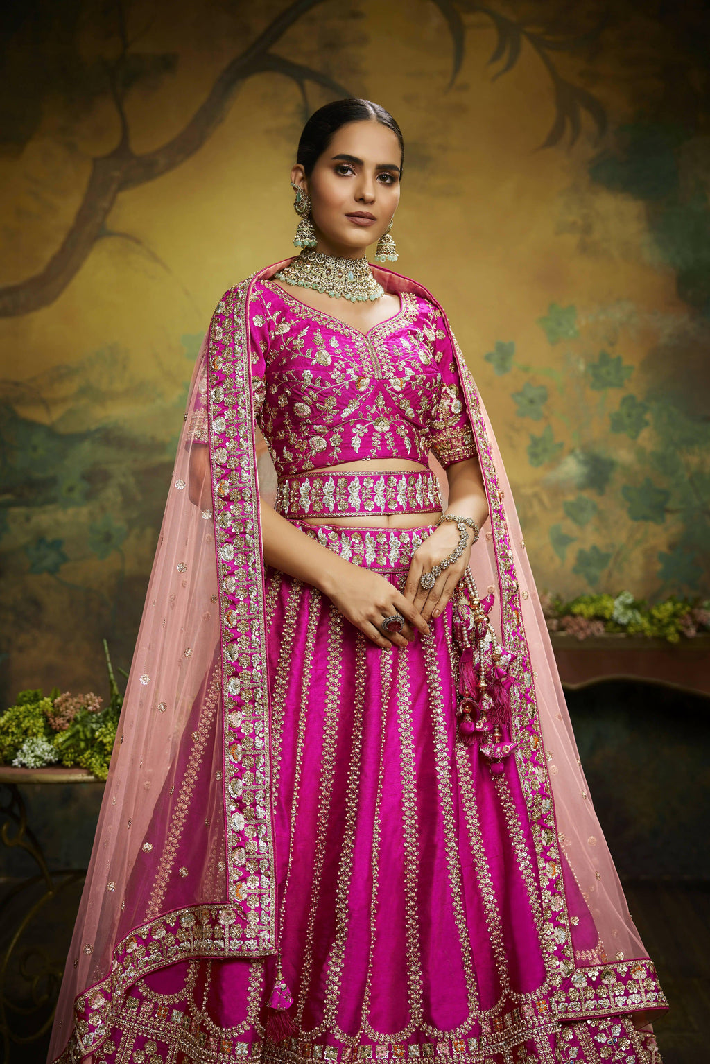 House of Panchhi Pink Pure Silk Moti & Zarkan heavy embroidery Lehenga choli & Dupatta