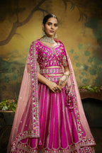 House of Panchhi Pink Pure Silk Moti & Zarkan heavy embroidery Lehenga choli & Dupatta