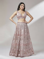 House of Panchhi Rose Gold Net Mirror & Sequinse embroidery Lehenga choli & Dupatta