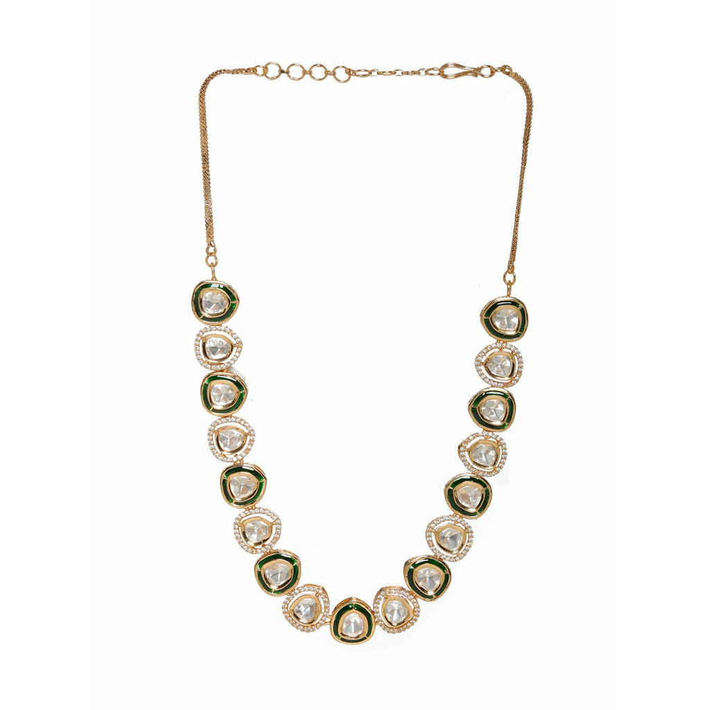 Kundan and Diamond Neckpiece with Meenakari (Gold) - Ruby Raang