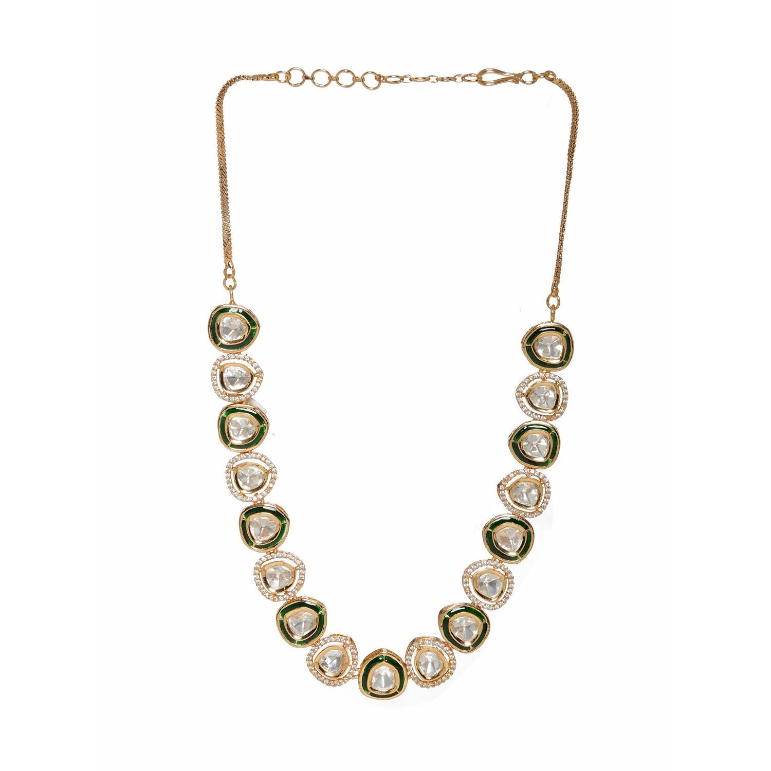 Kundan and Diamond Neckpiece with Meenakari (Gold) - Ruby Raang