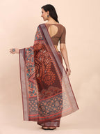 Shree Shyam Fashion Linen Cotton Brown Saree - Distacart