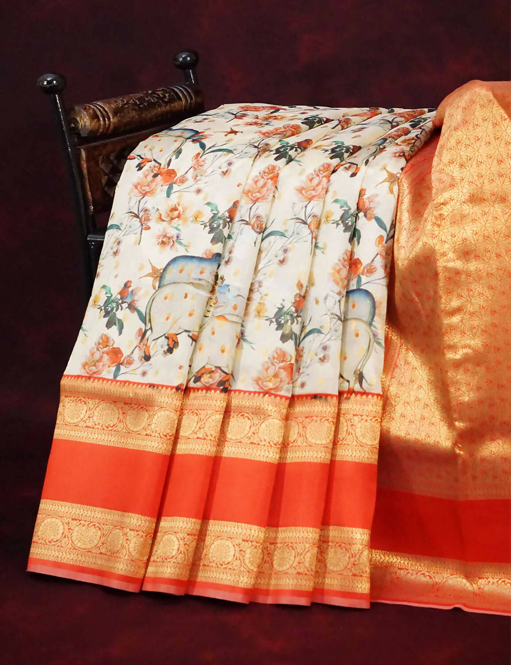 Off White Banaras Border Pichwai Design Banarasi Semi Silk Saree By Gayathri Reddy Designer Studio