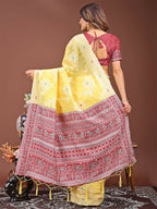Shree Shyam Fashion Anaya Yellow Linen Cotton Saree