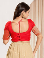 Joban Fashion Red Taffeta Silk Padded Blouse With Round Neck Elbow Sleeves - Distacart
