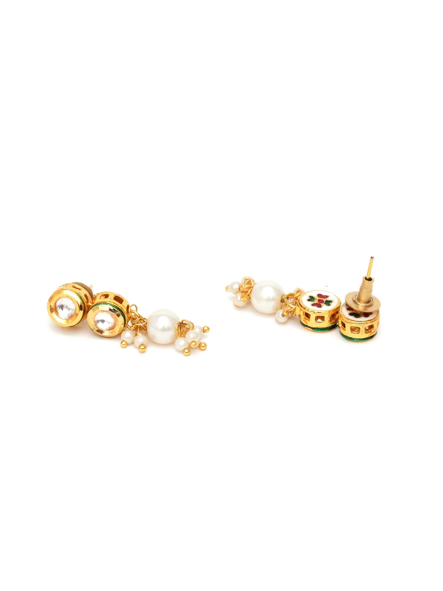 Kundan Earrings with Pearl Drops (Gold) - Ruby Raang - Distacart