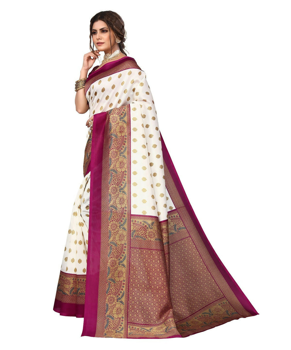 Vamika white & purple Printed Art Silk Saree