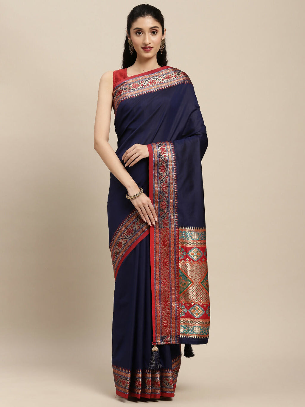 Shree Shyam Fashion Silk Blend Blue Saree - Distacart