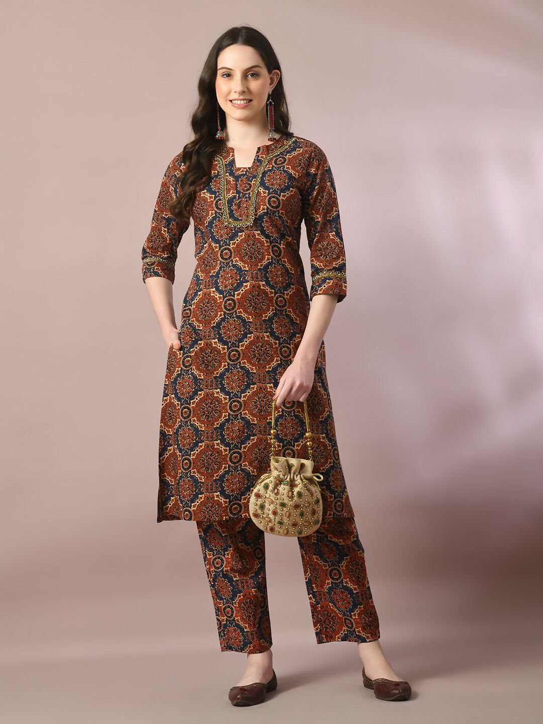 Myshka Women's Multi Printed Cotton Straight Party Kurta Set