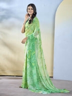 Sea Green Georgette Designer Printed Ready to Wear Saree - Samyana