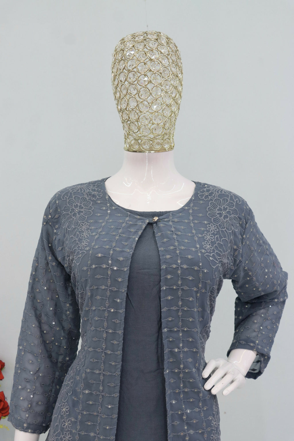 Teeya Creation Grey Color Faux Georgette Party Wear Designer Co Ord Set