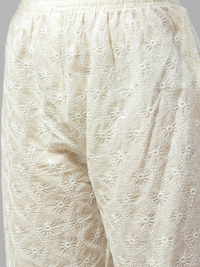 Miravan Women's Cotton Printed Embroidery Straight Kurta And Palazzo