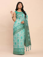 Shree Shyam Fashion Linen Cotton Sea Green Saree - Distacart