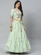 Pista Cotton Embroidered Work Lehenga Choli with Dupatta - Jivika