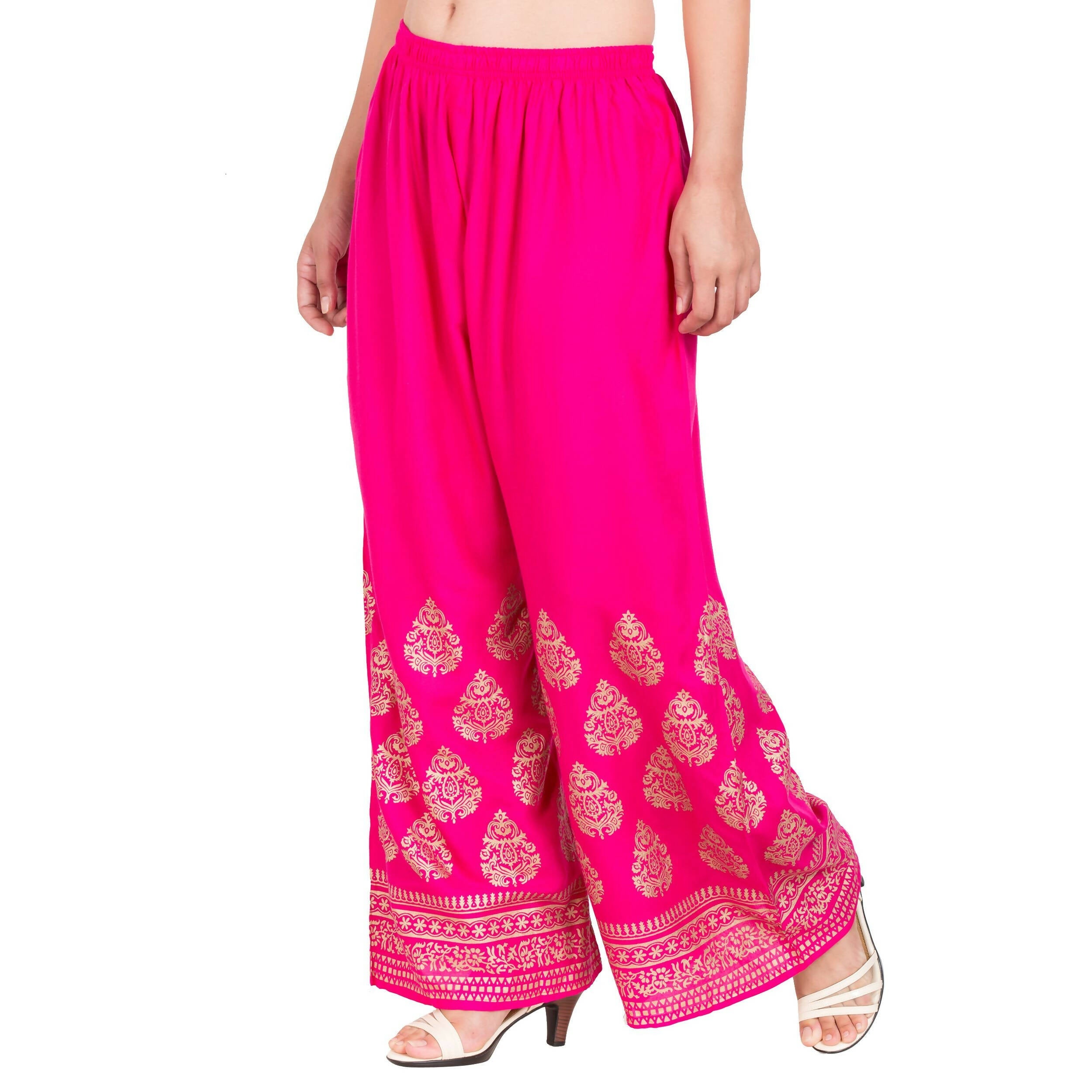 PAVONINE Rani Color Golden Printed Rayon Fabric Sharara For Women & Girls - Distacart