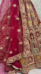 Jyoti Fashion Women's Rani Pink Velvet Dori, Multi Thread Embroidered with Diamond Work Wedding Lehenga Choli