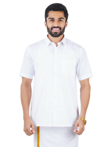 Ramraj Cotton Mens Half Sleeve Royal Cotton White Shirt