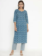 Miravan Women's Pure Cotton Straight Kurta And Palazzo Set