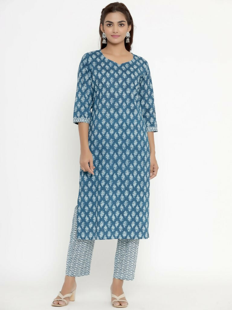 Miravan Women's Pure Cotton Straight Kurta And Palazzo Set