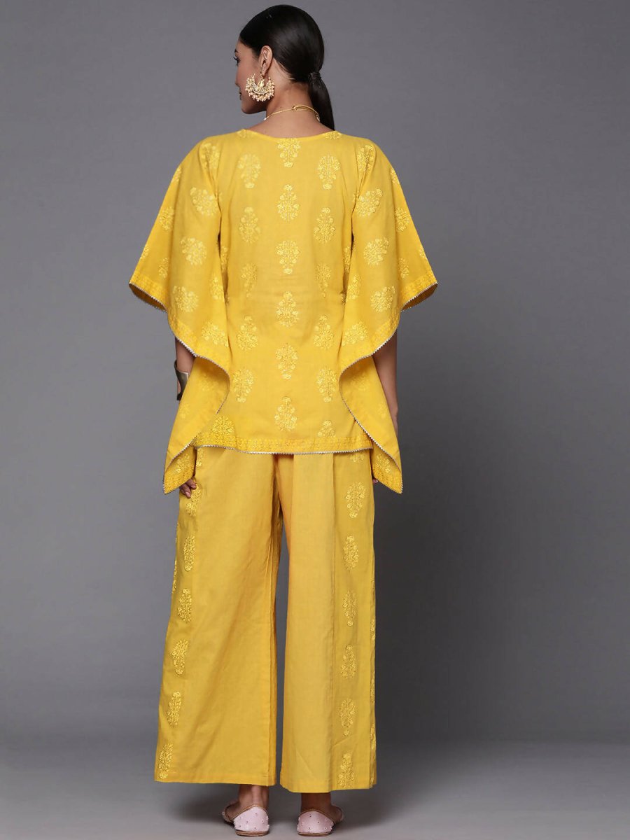 Ahalyaa Women Mustard Yellow Floral Printed Pure Cotton Co-Ords - Distacart
