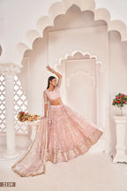 Eilara Women'S Baby Pink Butterfly Net Embroidered Thread Work Party Wear Lehenga Choli