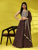 Brown Georgette Embroidered Lehenga choli with Dupatta - Dhara