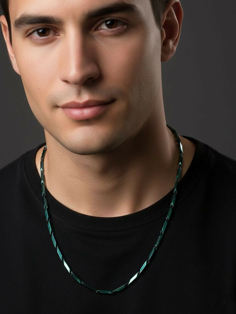 NVR Men's Handcrafted Green Rhodium Plated Chain - Distacart