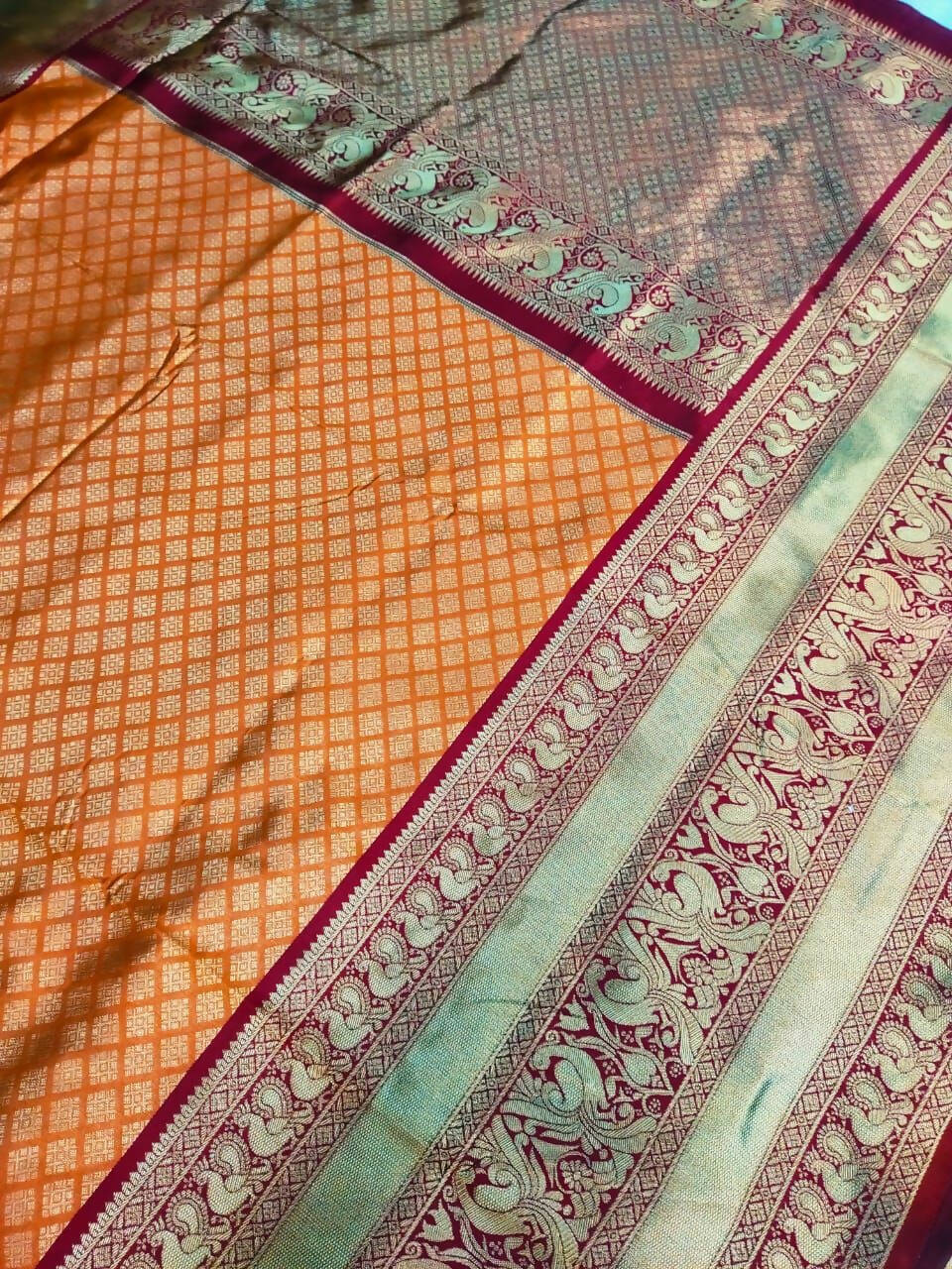 DEIANA'S Beautiful Designer Golden zari Soft Lichi Silk Saree - Orange