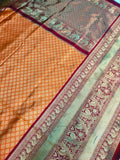 DEIANA'S Beautiful Designer Golden zari Soft Lichi Silk Saree - Orange