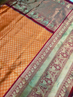 DEIANA'S Beautiful Designer Golden zari Soft Lichi Silk Saree - Orange