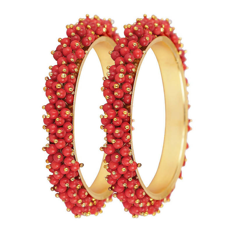 Mominos Fashion Joharkamal Gold-Plated Red Beads Work Bangles - Distacart