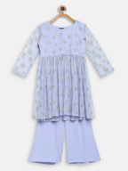 Ahalyaa Blue Net Kids Kurta Palazzo Sets For Girls
