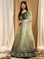 Green Fancy Net Sequence Embroidered Lehenga Choli with Dupatta - Dhara