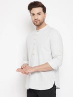 Even Apparels Cream Acrylic Short Men's Kurta With Band Collar - Distacart