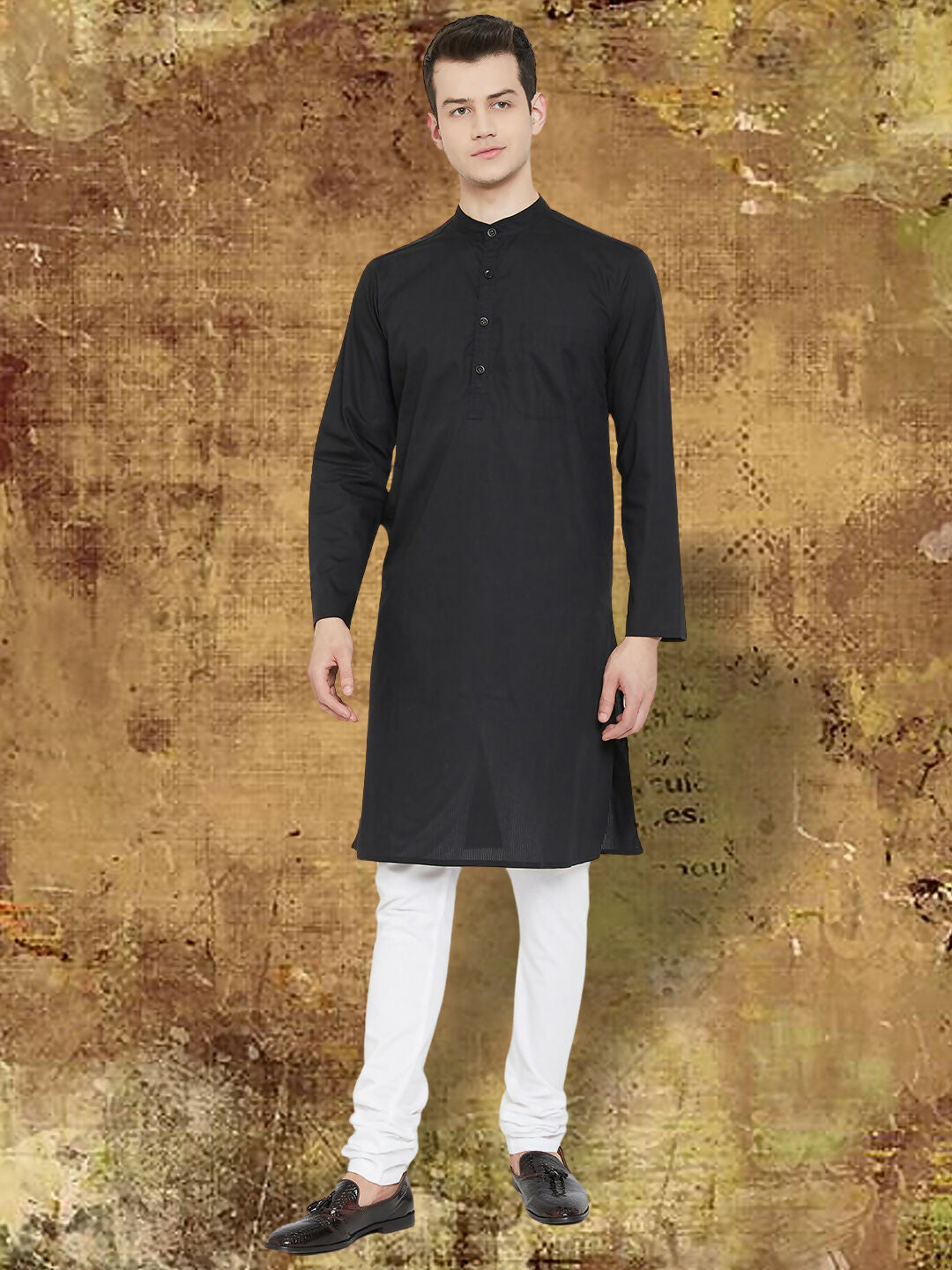 Even Apparels Men's Pure Cotton Black Kurta