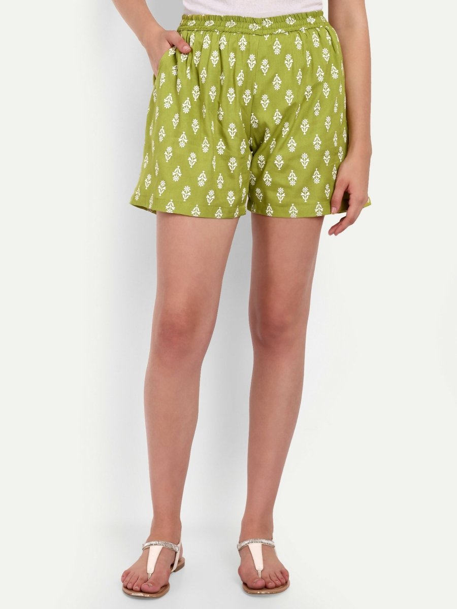 Alvano Beautiful Printed Green Boxer Shorts Night Shorts, Night Shorts, Bermuda Shorts