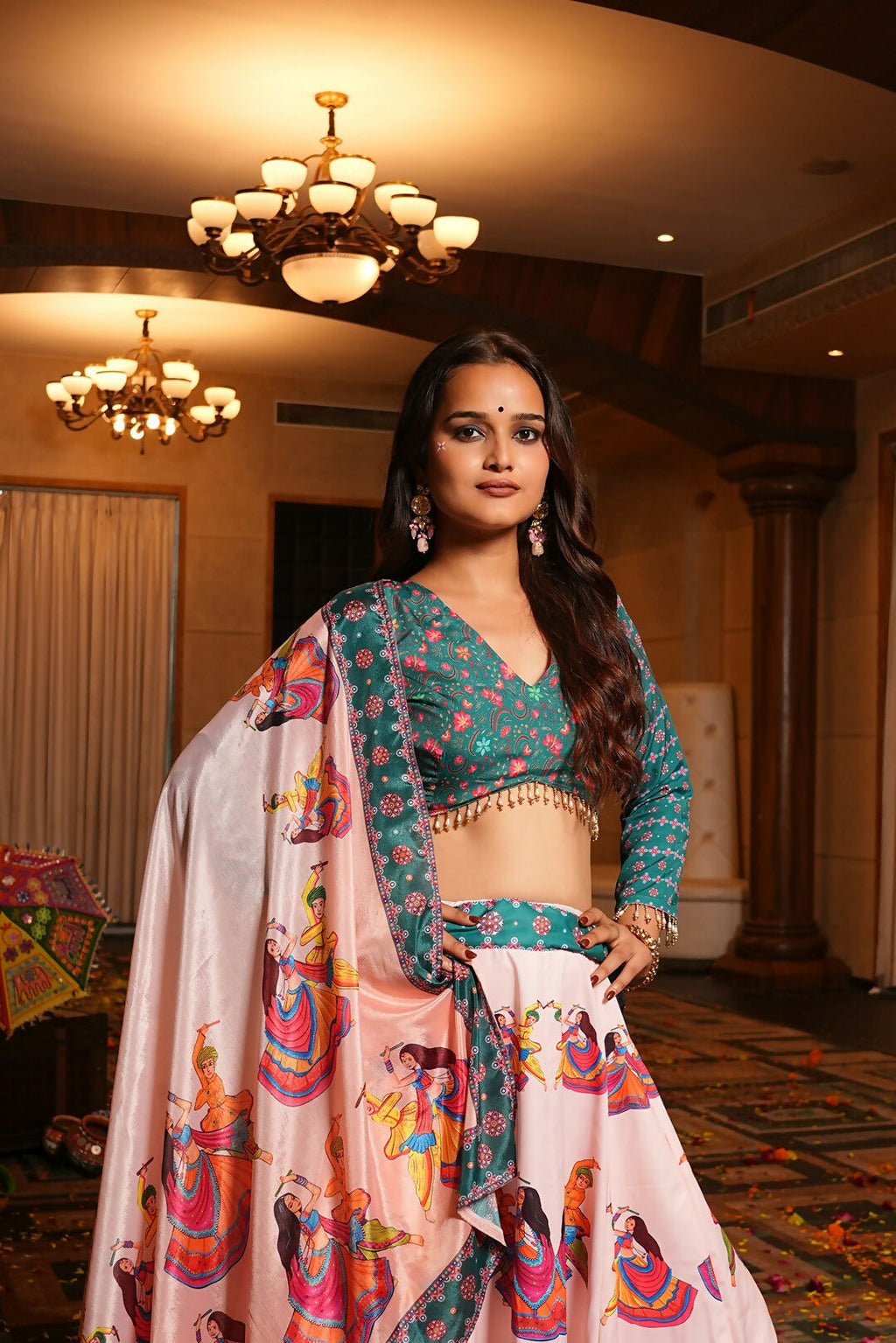 AI Fashion Light Pink Crepe Designer Navratri Wear Lehenga Choli Collection