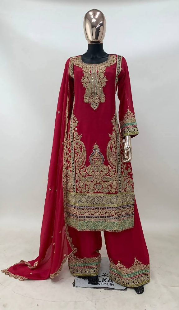 Lorenvalley Fashion Pink Chinon Embroidery With Sequince Work Salwar Kameez Stitched