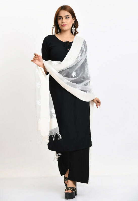 Mominos Fashion Moeza Women's Orgenza All Over Chikan Work White Dupatta - Distacart