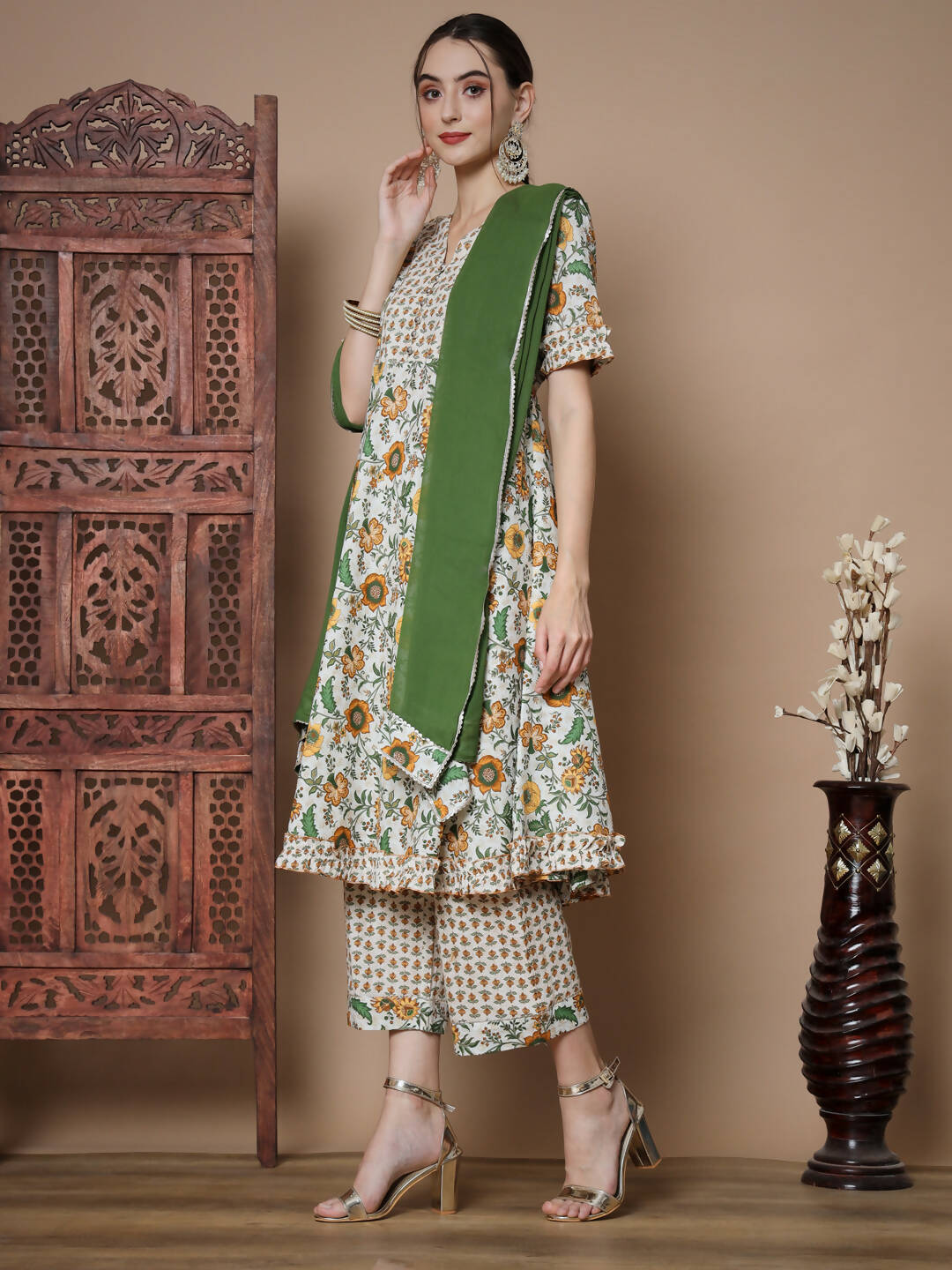 Myshka Women's Multi Anarkali Kurta & Palazzos With Dupatta
